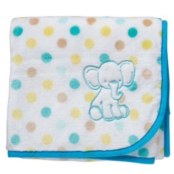 George Baby Elephant Security Blanket With Applique Aqua Blue Yellow Polka Dots - Picture 1 of 3